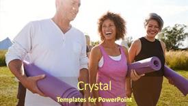  Presentation with exercise class - Colorful presentation theme enhanced with yurt - group of mature men backdrop and a tawny brown colored foreground