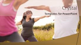  Presentation with class - Amazing presentation theme having group of mature men and women in class at outdoor yoga retreat backdrop and a lemonade colored foreground