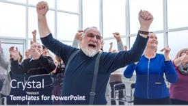 Presentation with group of diverse people - Presentation with group-of-mature-people-applauding background and a ocean colored foreground