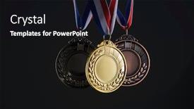  Presentation with medal - Cool new slide deck with group of medal on the black background backdrop and a black colored foreground