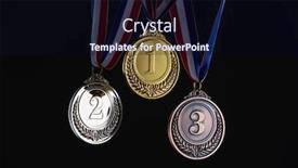  Presentation with medal - Amazing PPT theme having group-of-medal backdrop and a wine colored foreground