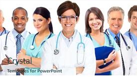  Presentation with health care - Audience pleasing slide set consisting of group of medical doctors health backdrop and a sky blue colored foreground