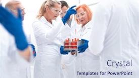  Presentation with study - Beautiful presentation design featuring group-of-medical-laboratory-employees backdrop and a sky blue colored foreground