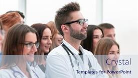  Presentation with portrait of medical professionals - Theme enhanced with group-of-medical-professionals-standing background and a sky blue colored foreground