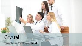  Presentation with design medical hospital - Presentation theme having group of medical staff smiling background and a  colored foreground