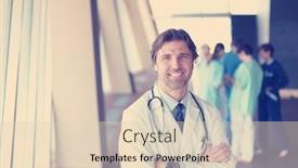  Presentation with team group - Audience pleasing presentation consisting of group of medical staff at hospital doctor in front of team people group standing together in background backdrop and a lemonade colored foreground