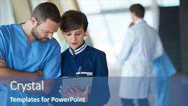  Presentation with team group - Cool new presentation design with group of medical staff backdrop and a ocean colored foreground