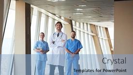  Presentation with team group - PPT theme with group-of-medical-staff background and a light blue colored foreground
