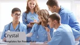  Presentation with medical students - Audience pleasing slide set consisting of group of medical students having backdrop and a teal colored foreground