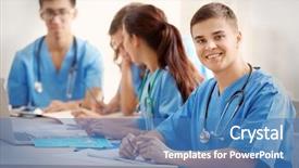  Presentation with medical students - Cool new slide set with group of medical students having backdrop and a teal colored foreground