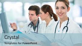 Presentation with medical students - Cool new slides with group of medical students studying backdrop and a light blue colored foreground