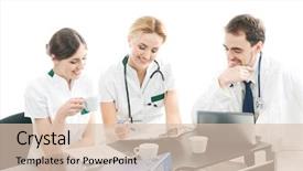  Presentation with office workers - Audience pleasing slide deck consisting of group of medical workers discussing in office backdrop and a lemonade colored foreground