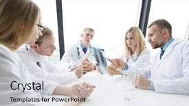  Presentation with clinic - Amazing PPT theme having group of medics with chest backdrop and a  colored foreground