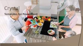  Presentation with group training - Audience pleasing PPT theme consisting of group-of-men-and-women backdrop and a mint green colored foreground