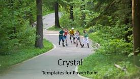  Presentation with skating - Cool new PPT theme with group of men and women on rollerblades skating at park backdrop and a seafoam green colored foreground