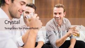  Presentation with cocktail party - Presentation theme having group of men having cocktail background and a coral colored foreground