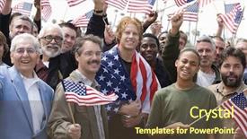 Presentation with american flag - Amazing slide set having group of men holding american backdrop and a tawny brown colored foreground