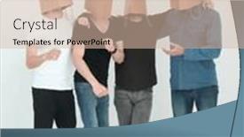  Presentation with heads - Colorful PPT layouts enhanced with group of men with paper bags on their heads backdrop and a soft green colored foreground