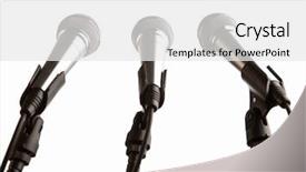  Presentation with microphones - Cool new slides with mc - group of microphones isolated backdrop and a light gray colored foreground