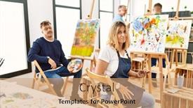  Presentation with art - Slide set featuring group-of-middle-age-artist background and a coral colored foreground