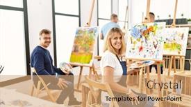  Presentation with art - Slide deck consisting of group-of-middle-age-artist background and a  colored foreground