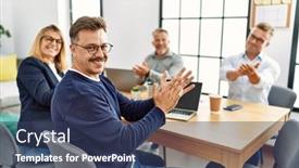  Presentation with office workers - Presentation enhanced with group-of-middle-age-business background and a ocean colored foreground