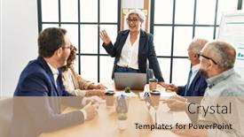  Presentation with office workers - Presentation design with group-of-middle-age-business background and a lemonade colored foreground