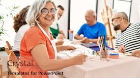  Presentation with students - Theme consisting of group-of-middle-age-draw background and a coral colored foreground