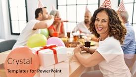  Presentation with happy birthday - PPT layouts with group-of-middle-age-friends background and a  colored foreground