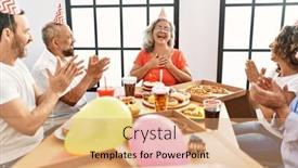  Presentation with happy birthday - PPT theme enhanced with group-of-middle-age-friends background and a  colored foreground