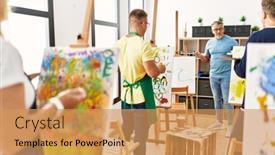  Presentation with middle class - PPT theme featuring group-of-middle-age-paint background and a yellow colored foreground