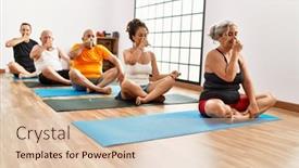  Presentation with group training - Presentation theme with group-of-middle-age-people background and a lemonade colored foreground