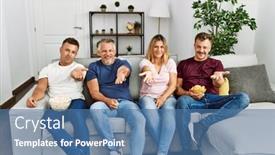  Presentation with hand palm - Presentation design featuring group-of-middle-age-people background and a ocean colored foreground