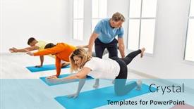  Presentation with group training - Slide deck with group-of-middle-age-people background and a light blue colored foreground