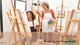  Presentation with racial group high school students - PPT theme having group-of-middle-age-students background and a coral colored foreground