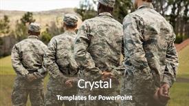  Presentation with boot camp - PPT theme with group of military soldiers standing background and a tawny brown colored foreground