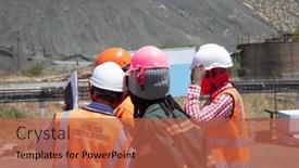  Presentation with diamond - Theme enhanced with group-of-mine-workers background and a red colored foreground