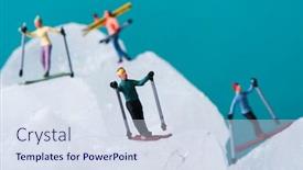  Presentation with ice blue - PPT theme having group-of-miniature-skiers background and a sky blue colored foreground