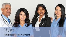  Presentation with nurses - Colorful slide set enhanced with anesthesiologist - group of minority doctors backdrop and a light blue colored foreground