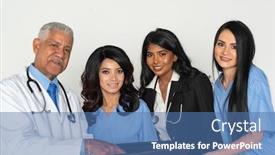  Presentation with nurses - Slide deck having anesthesiologist - group of minority doctors background and a ocean colored foreground