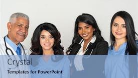  Presentation with nurses - Colorful presentation design enhanced with anesthesiologist - group of minority doctors backdrop and a light blue colored foreground