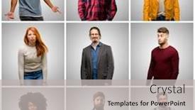  Presentation with women making - Amazing PPT layouts having group of mixed people women and men making funny face fooling backdrop and a light gray colored foreground