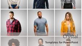  Presentation with angry people - Slide set having serious bored guy - group of mixed people women background and a light gray colored foreground