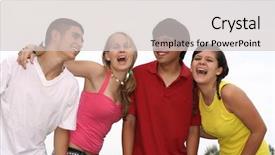  Presentation with teenagers - Slide set with group of mixed race teenagers background and a light gray colored foreground