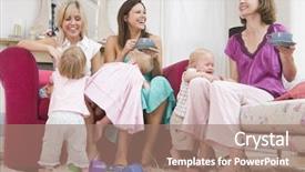  Presentation with mothers - Presentation having group of mothers playing background and a coral colored foreground