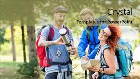  Presentation with green technology ithink map - Colorful slide set enhanced with group of mountaineering in forest backdrop and a  colored foreground