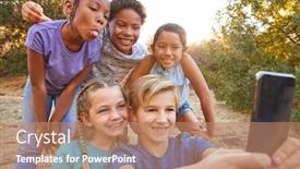  Presentation with multi cultural - Beautiful PPT layouts featuring group-of-multi-cultural-children backdrop and a coral colored foreground