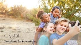  Presentation with multi cultural - Slide deck with group-of-multi-cultural-children background and a soft green colored foreground