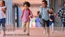  Presentation with cultural - Presentation theme having group-of-multi-cultural-elementary background and a coral colored foreground