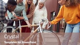  Presentation with multi cultural - Beautiful slide deck featuring group-of-multi-cultural-friends backdrop and a coral colored foreground